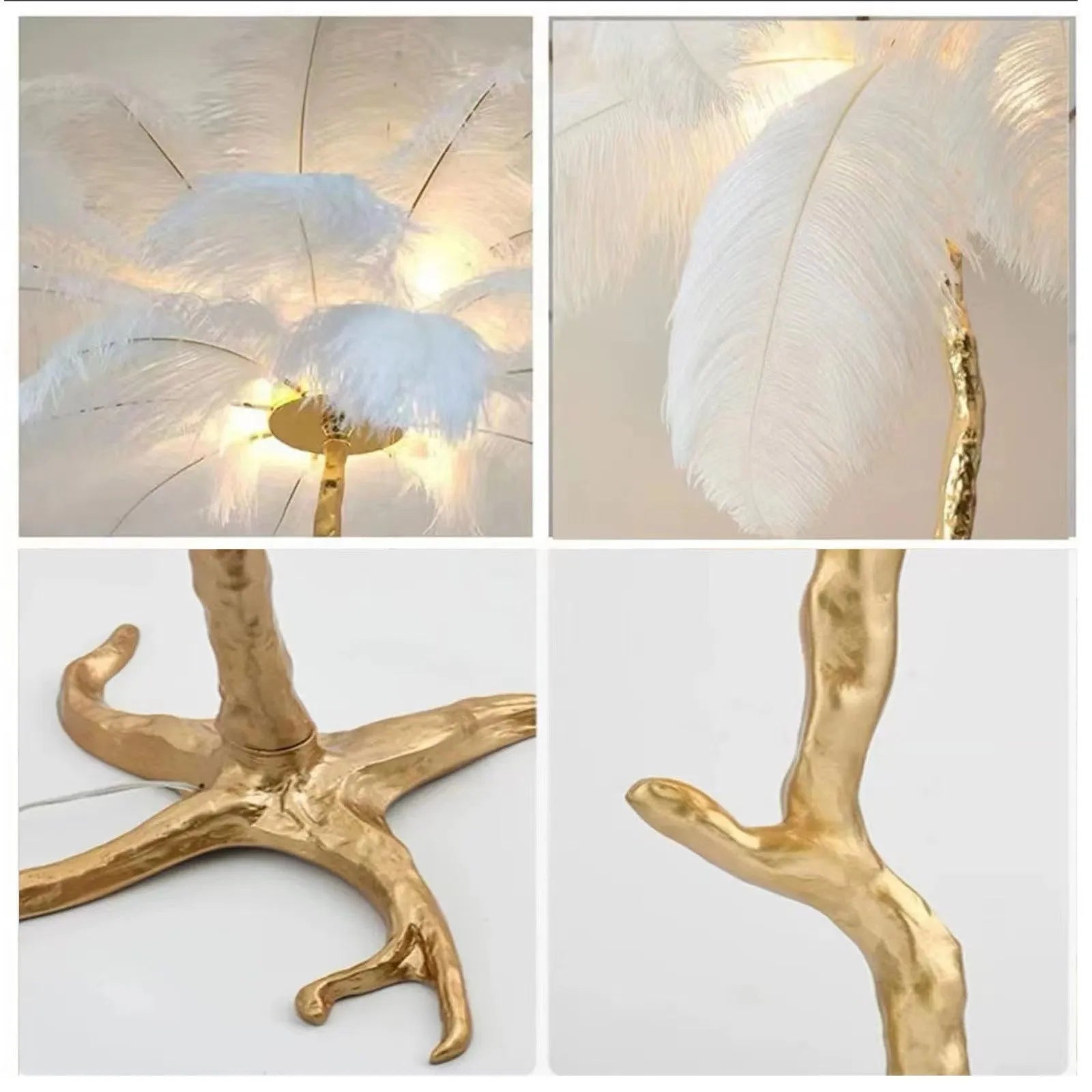 Decorative resin feather floor lamp with 32 feathers in dark green, pink or white colours measuring 170cm tall