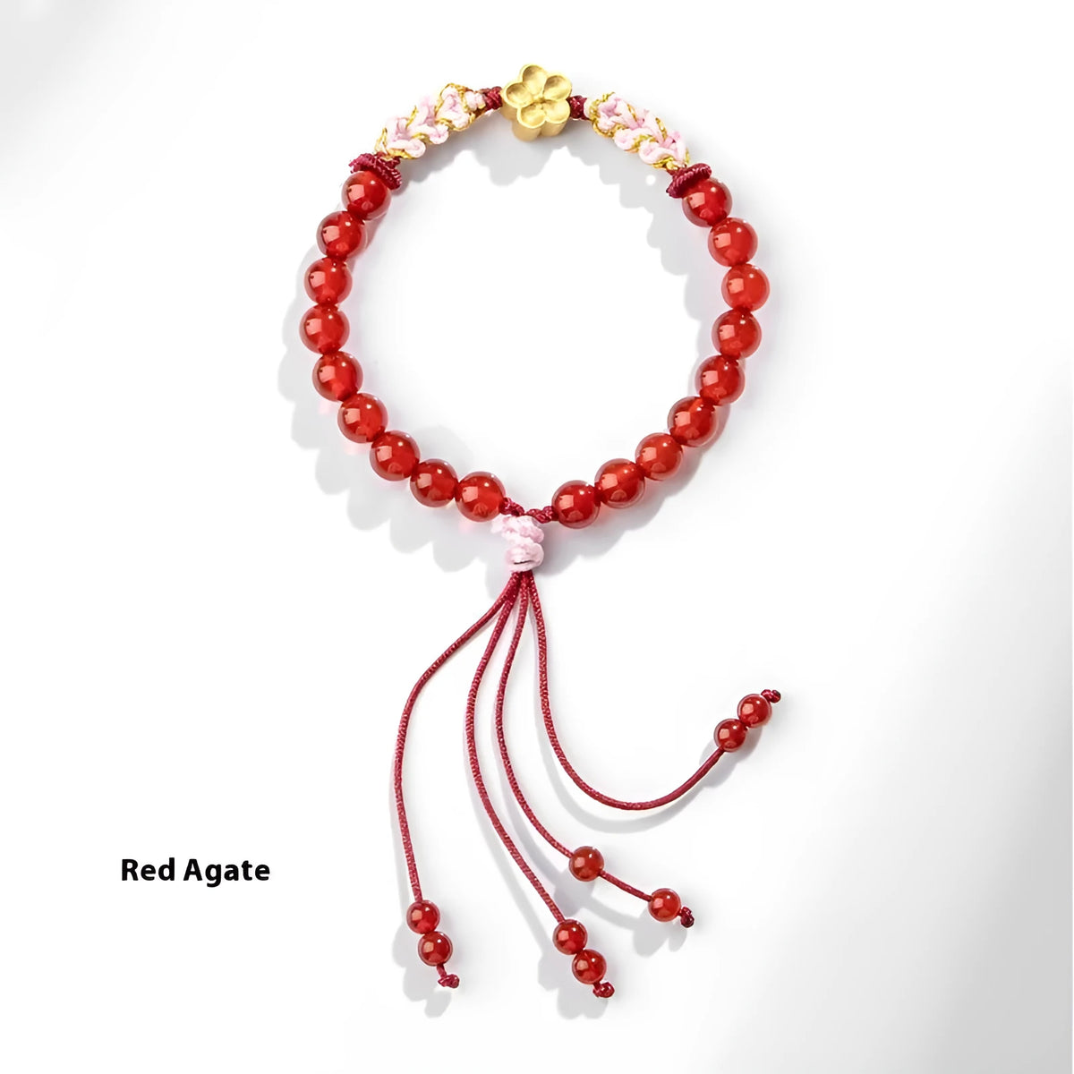 Hand-woven red rope bracelet with crystal peach blossom charm in Chinese style