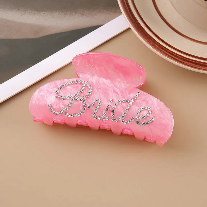 10cm pink acrylic shark hair clip with multi-diamond spot drill decoration and barrette clasp