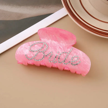 10cm pink acrylic shark hair clip with multi-diamond spot drill decoration and barrette clasp