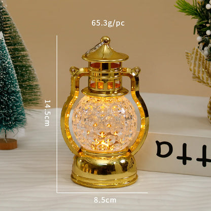 Small retro oil lamp design LED night light in gold or silver finish, 14.5cm tall.