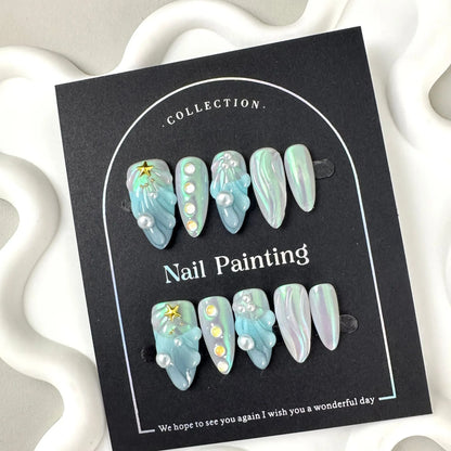 Blue shell design plastic nail tips in sizes XS, S, M, L from Hailang.