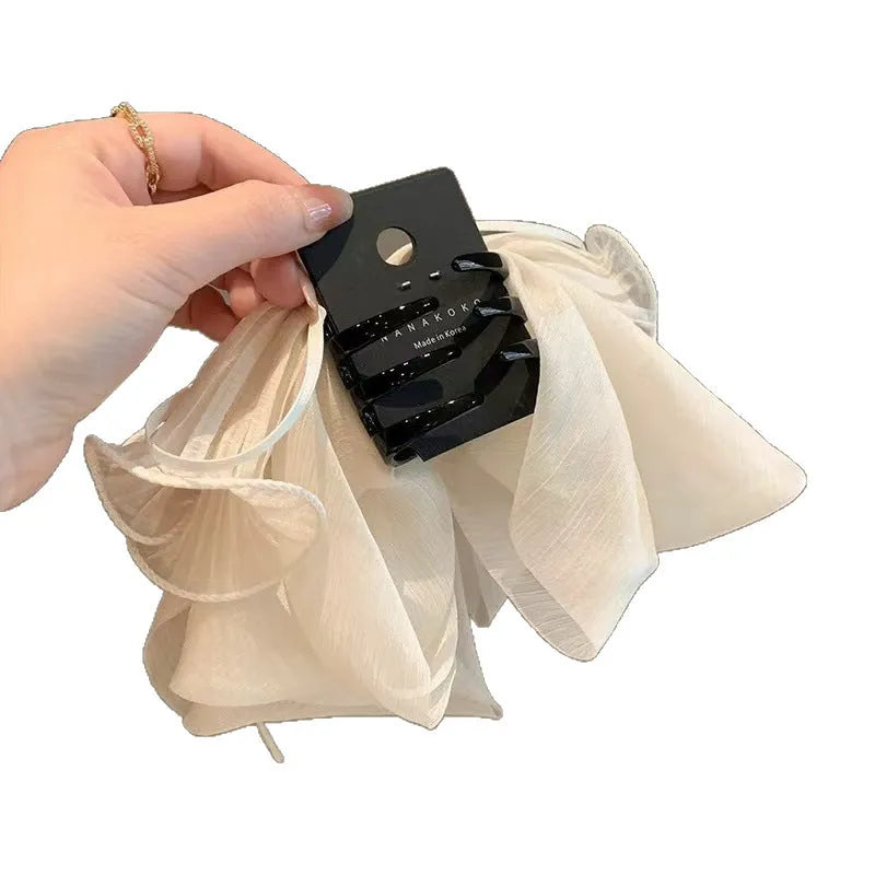 Korean style black chiffon bow ribbon ponytail grip cloth hair accessory