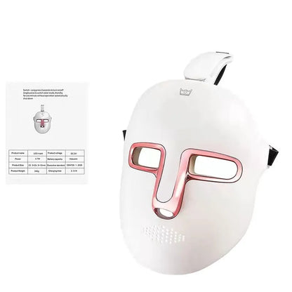 Black gold hard shell IPL and LED red light facial mask beauty device with headband.