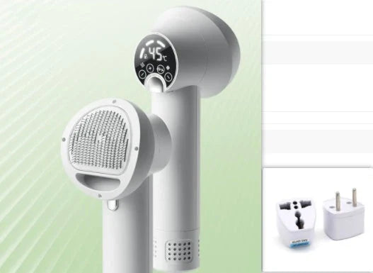 Premium Pet Hair Dryer with powerful 300W motor, whisper-quiet operation, and dual-speed settings for gentle, stress-free grooming of dogs, cats, and other pets.