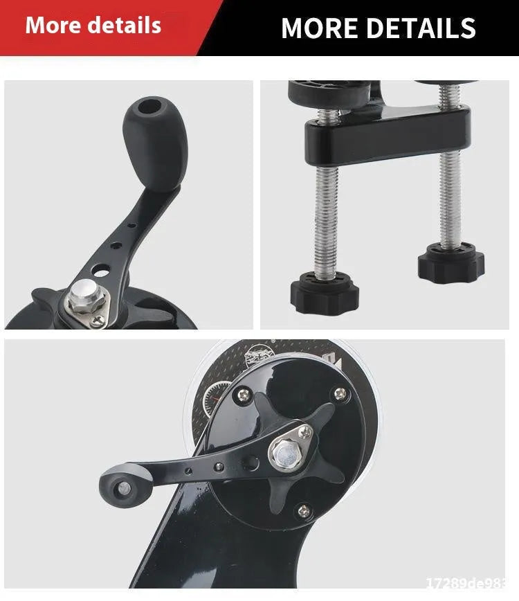 Black fishing line cable winder with extension shaft on composite fibre construction