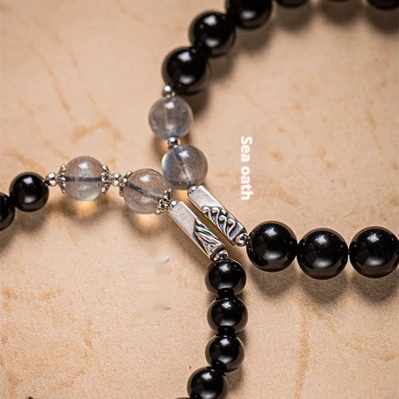 Obsidian Buddha beads couple bracelet DIY kit with 8mm and 10mm bracelet sizes