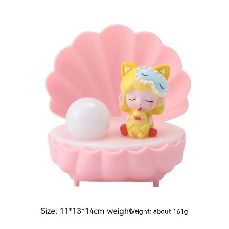 Shell-shaped resin night light with cartoon character design in choice of four colours