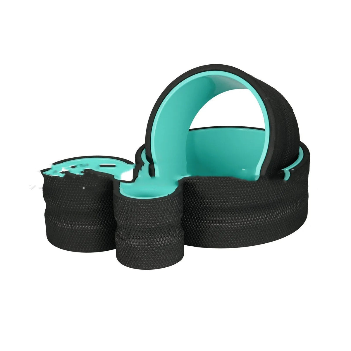 Yoga wheel set in black, available as four-piece or three-piece yoga aid with skin green tube colour option