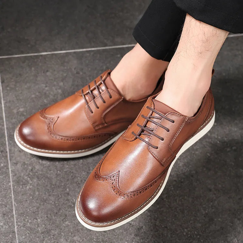Men's black slip-on business casual shoes with round toe and low-top design