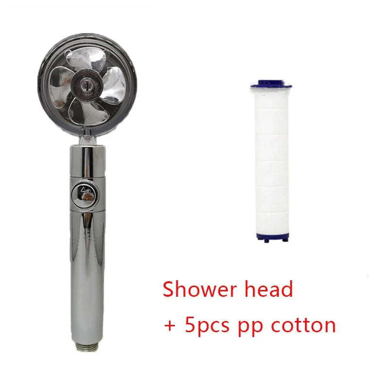 360° Rotating Shower Head with Built-In Fan - Premium ABS Plastic Construction, Water-Saving High-Pressure Spray