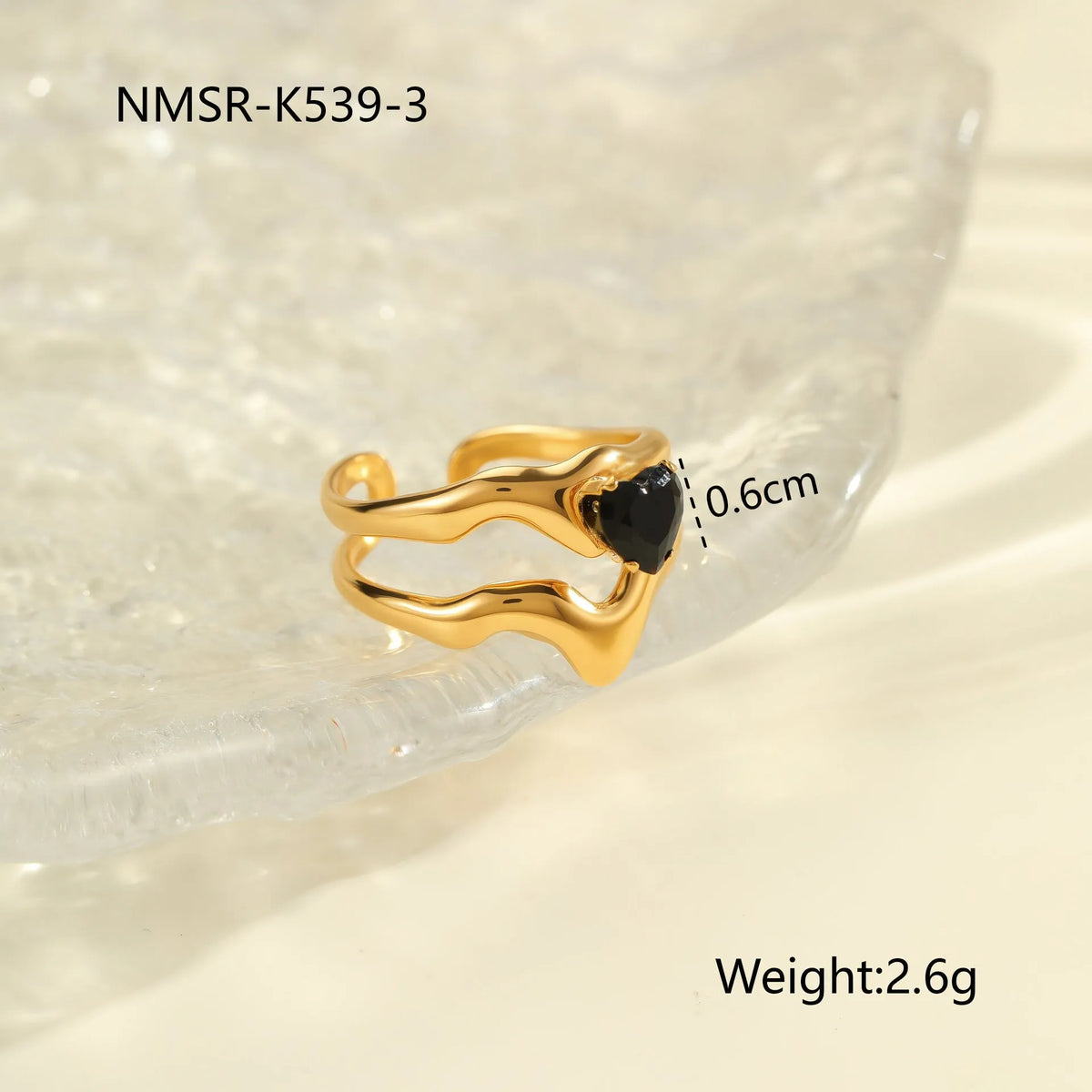 Geometric design stainless steel ring for women with inlaid zircon stones, open mouth free size
