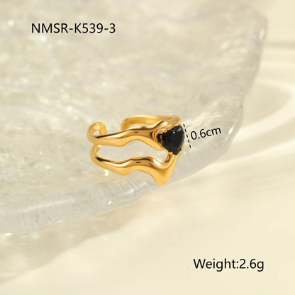 Geometric design stainless steel ring for women with inlaid zircon stones, open mouth free size
