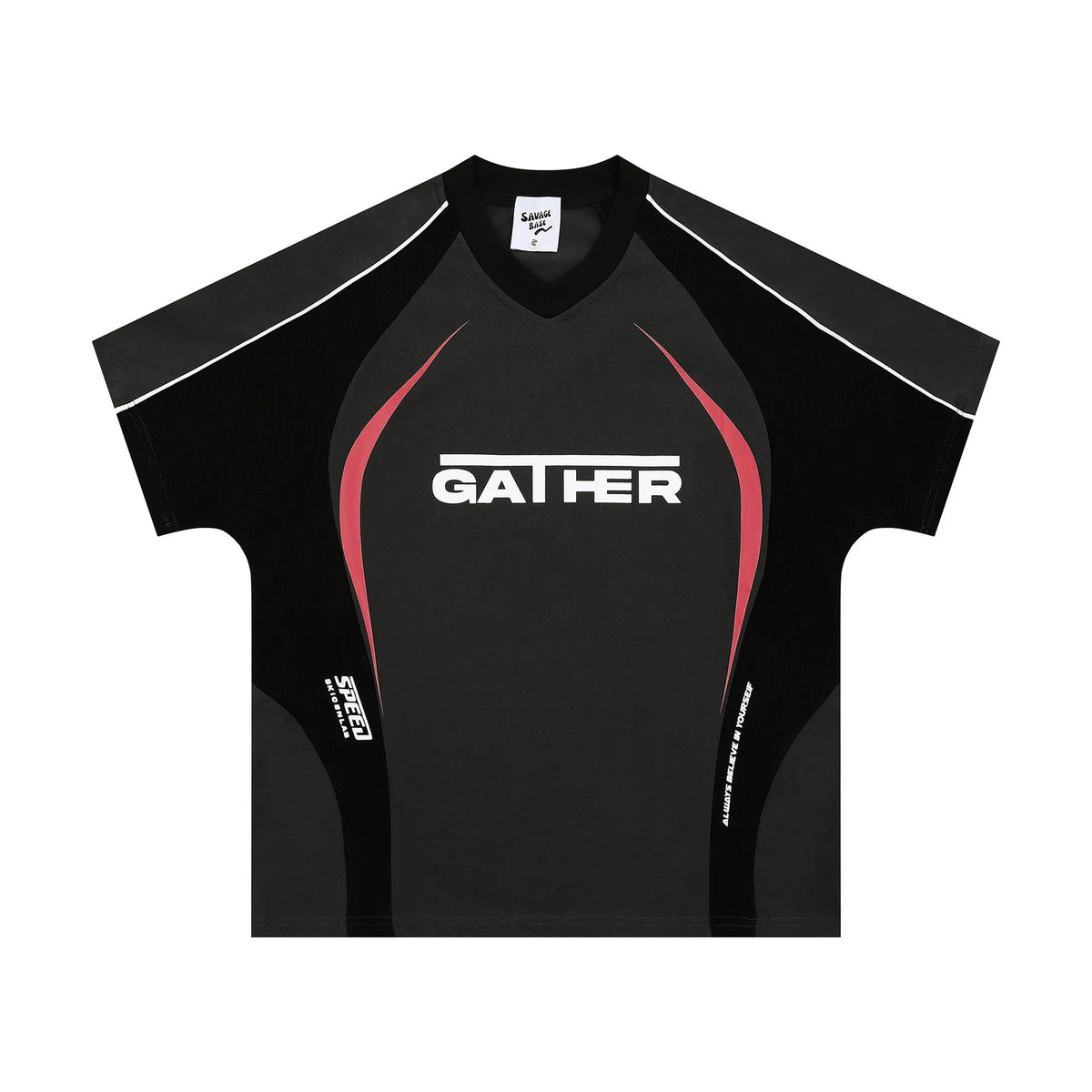 Men's loose black t-shirt with a colour matching letters print on the chest.