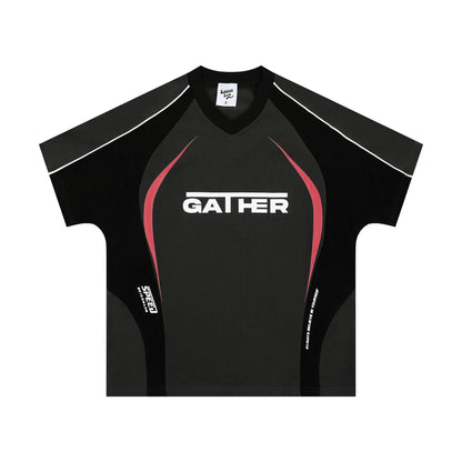 Men's loose black t-shirt with a colour matching letters print on the chest.