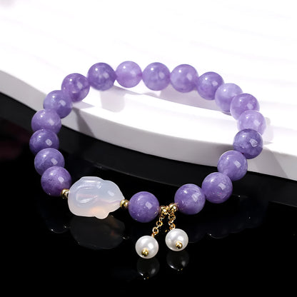 Purple aquamarine chalcedony and agate rabbit bracelet with geometric design and round elements