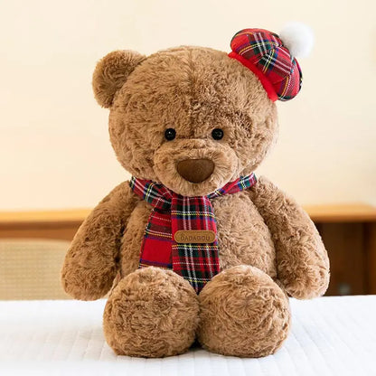 Children's teddy bear doll in 25cm or 35cm, short plush PP cotton, cake bear, pajama bear, or scarf style