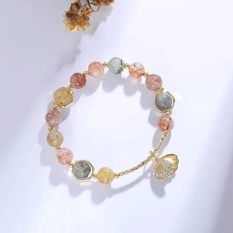 Women's crystal bracelet with coloured hair crystal shell and red sealant flower animal zodiac design