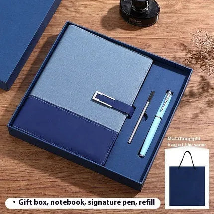 A5 soft PU leather notebook in Business Brown colour, showing thick wood-free paper inside.