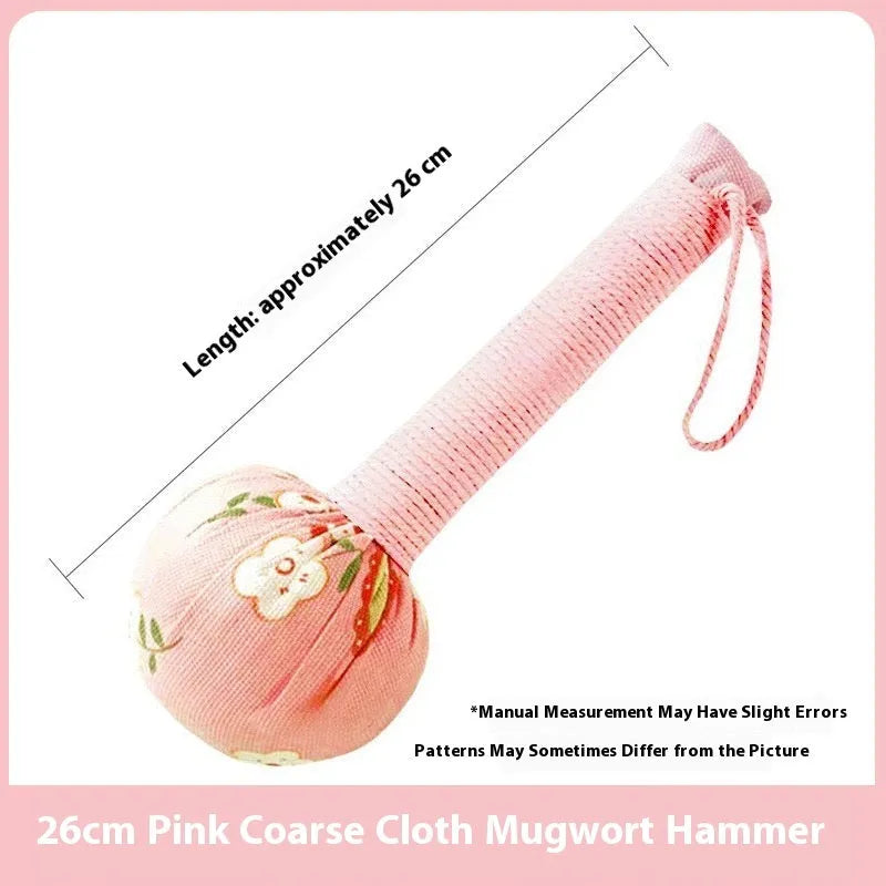 Argy wormwood health care massage hammer in green, pink, purple, red, or yellow, shown in 26cm and 31cm sizes.