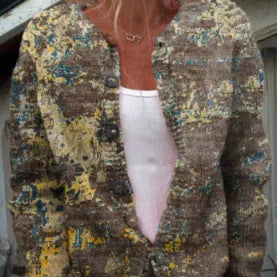 Women's loose fit cardigan coat with 3D digital printed pattern, shown in colour HWJ-16398512