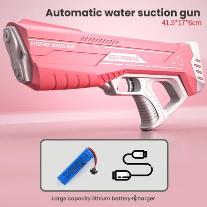 Blue electric water gun with anti-skid grip handle and USB charging port