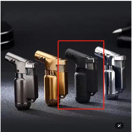 HB805-1 full metal windproof lighter in straight punching elbow design on a dark background.