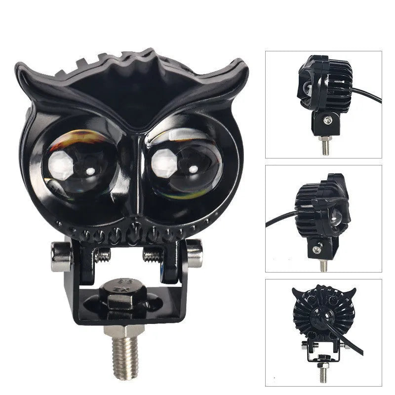 Motorcycle owl lens two colour LED spotlight, 25W, 6000K white and 3000K amber, aluminium alloy, 6.1x10x5.3cm