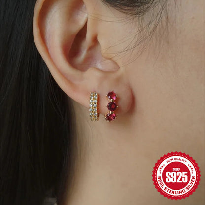 S925 sterling silver earrings with inlaid zircon stones and sunflower geometric design for women