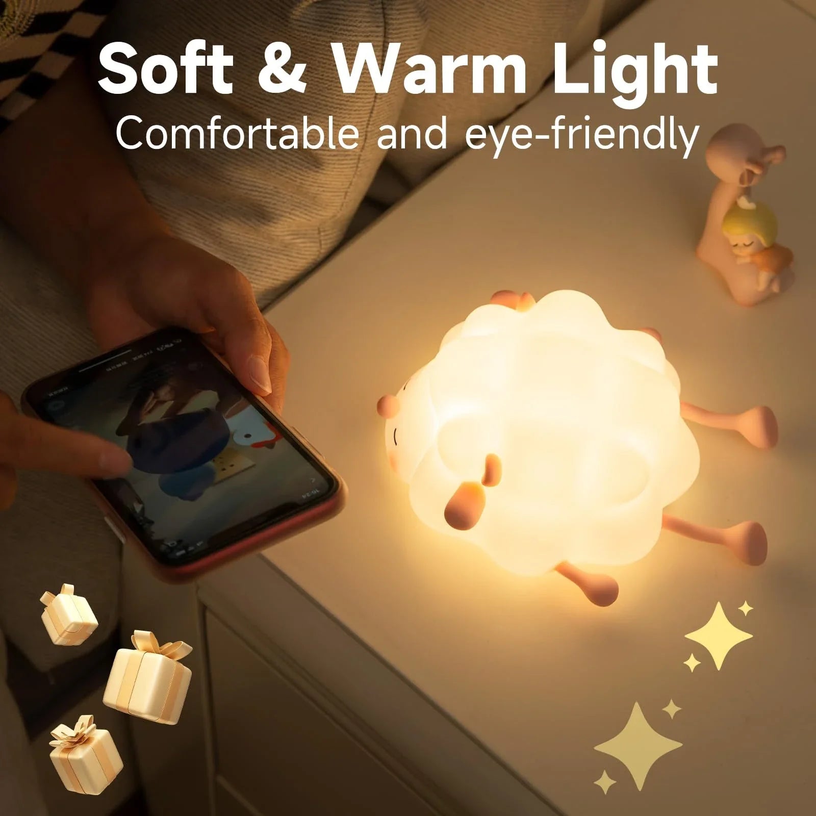 Adorable sheep-themed LED night light with adjustable brightness and 30-minute auto-off timer for kids' bedrooms