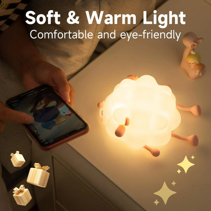 Adorable sheep-themed LED night light with adjustable brightness and 30-minute auto-off timer for kids' bedrooms