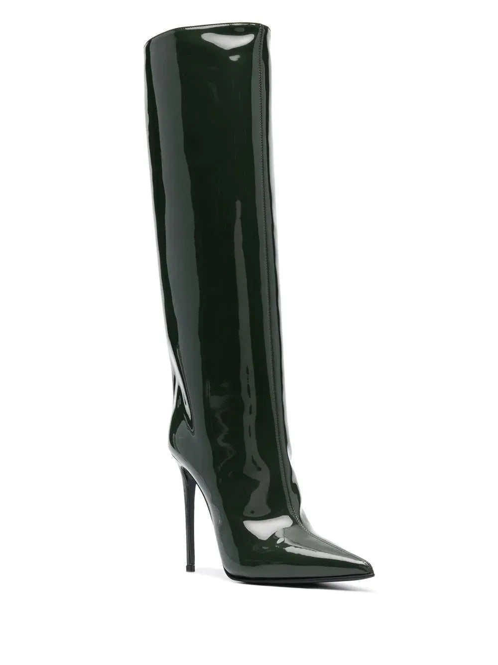 Women's pointed stiletto heel boots in leopard print with side zipper and high cylinder shaft.