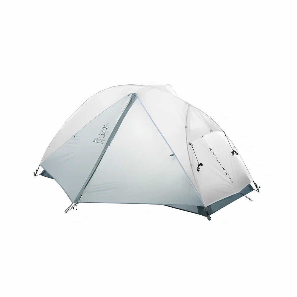 White double-layer camping tent with aluminium alloy poles and ventilation windows