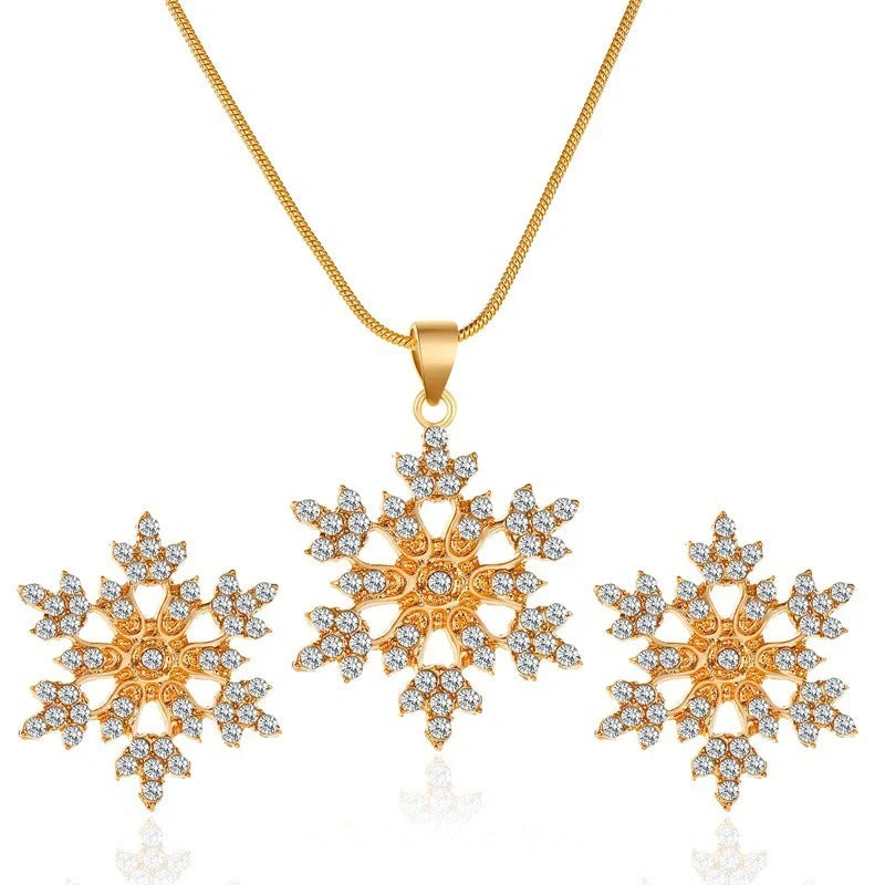 Elegant Snowflake Necklace Set with Rhinestones for Valentine's Day