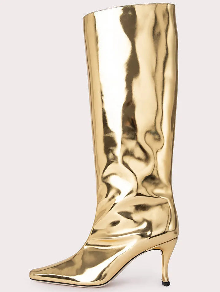 A pair of women's black square-toe cowboy boots made from microfiber leather.