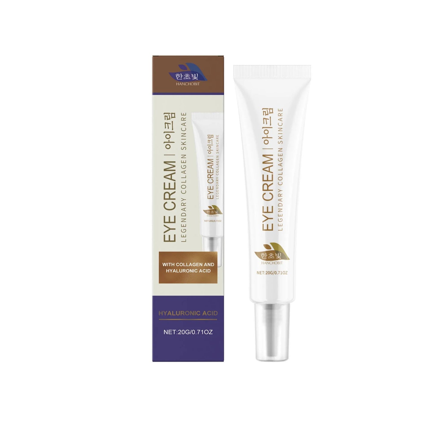 White jar of collagen and hyaluronic acid eye cream, 20g net weight.