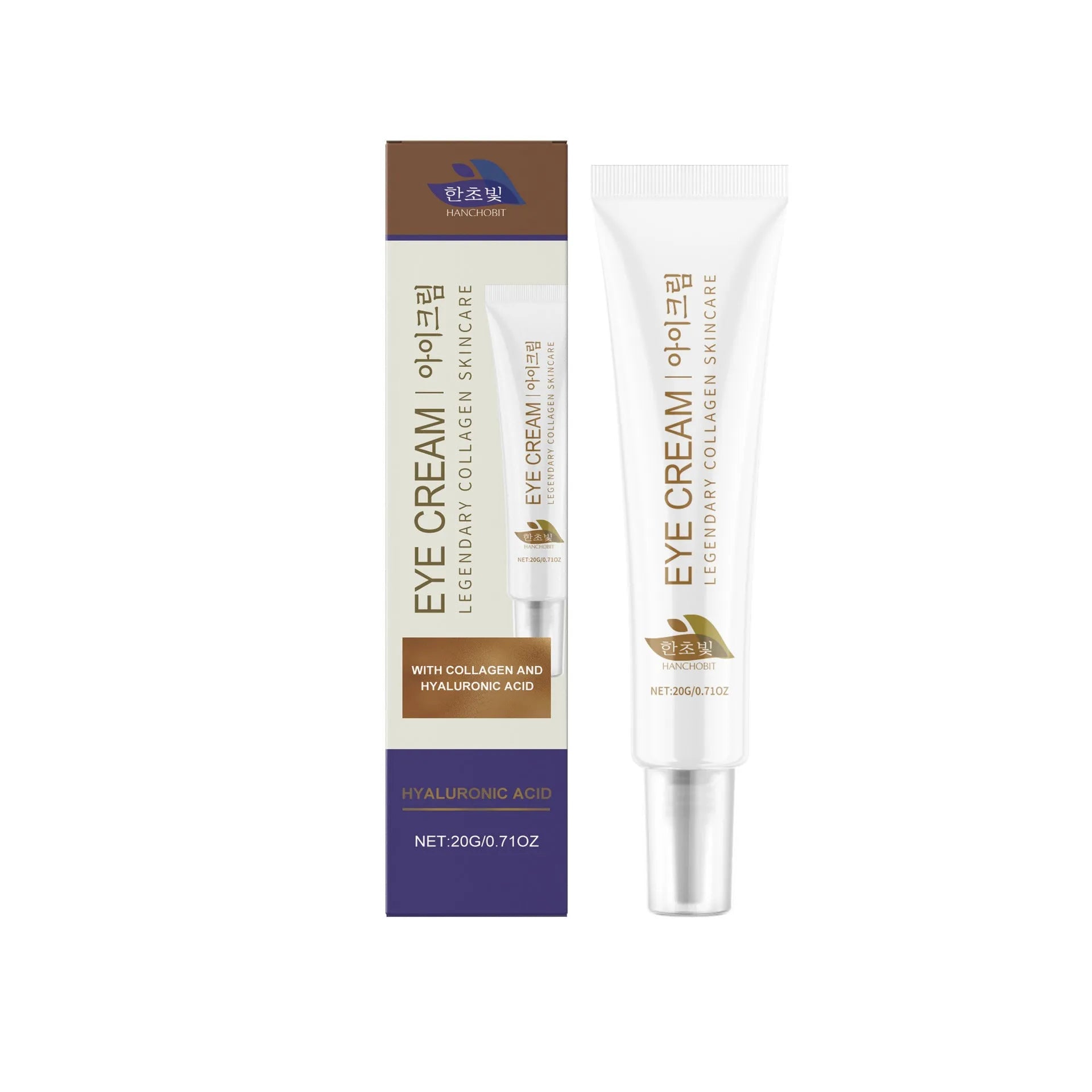 White jar of collagen and hyaluronic acid eye cream, 20g net weight.