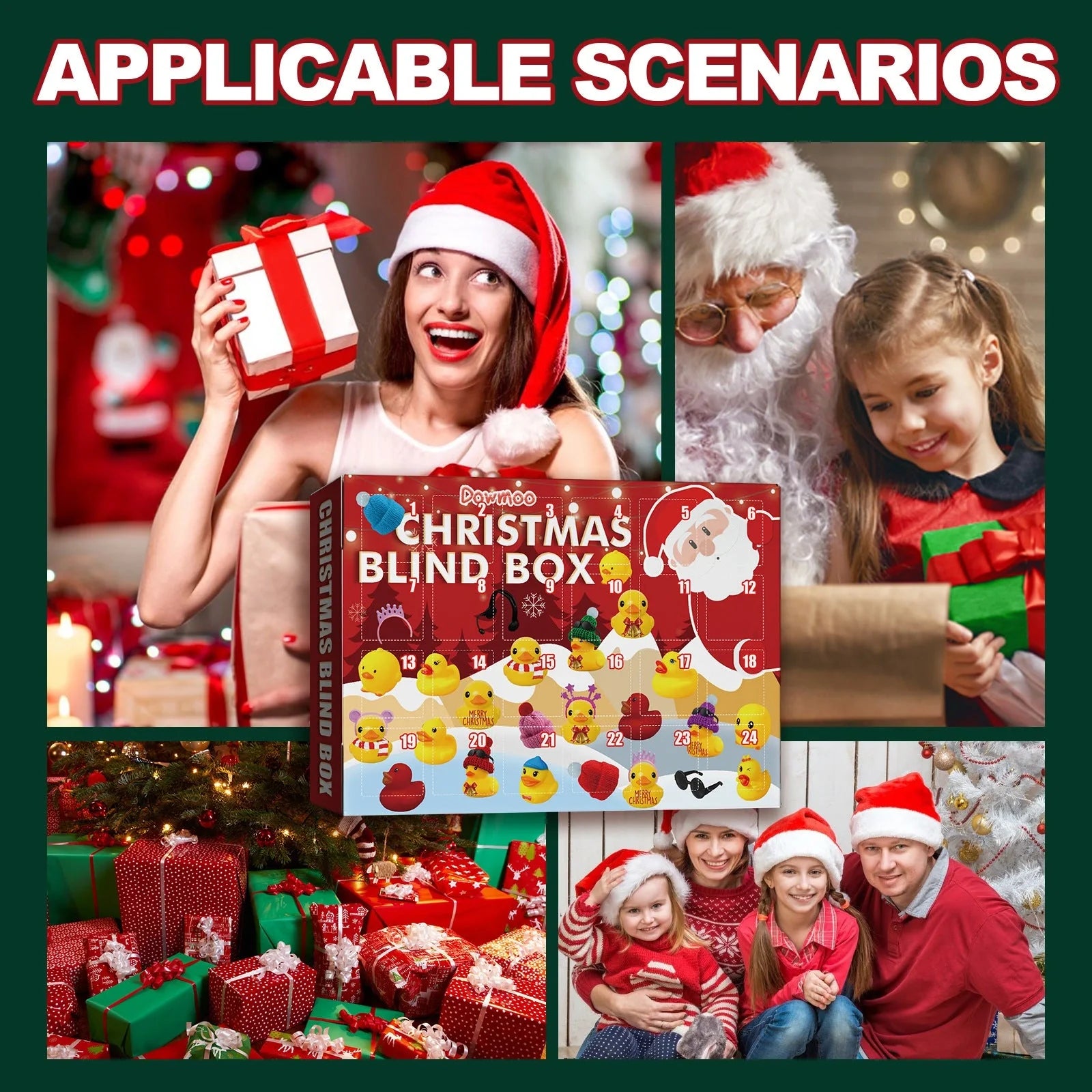 24 Days Countdown Christmas Advent Calendar Set with Funny Yellow Rubber Ducks for Kids