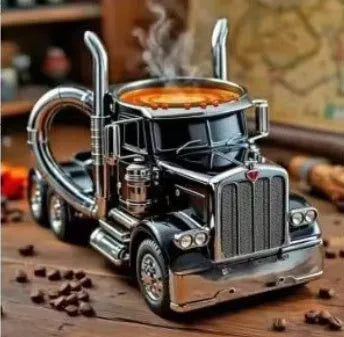 Resin semi-truck shaped coffee mug in orange colour with 11-ounce capacity