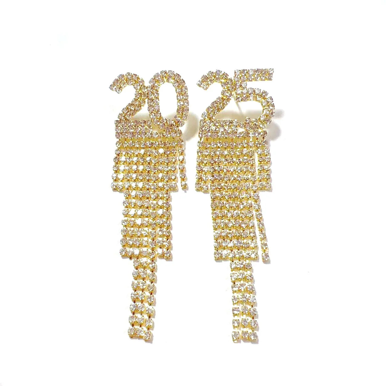 Rhinestone letter earrings in gold, white, and black colors with a unique digital design and sparkling rhinestone embellishments