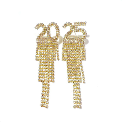 Rhinestone letter earrings in gold, white, and black colors with a unique digital design and sparkling rhinestone embellishments