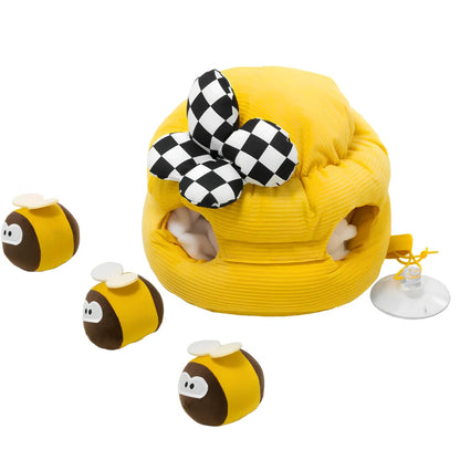 Honey pattern dog food puzzle toy with eight compartments for treat hiding and mental stimulation