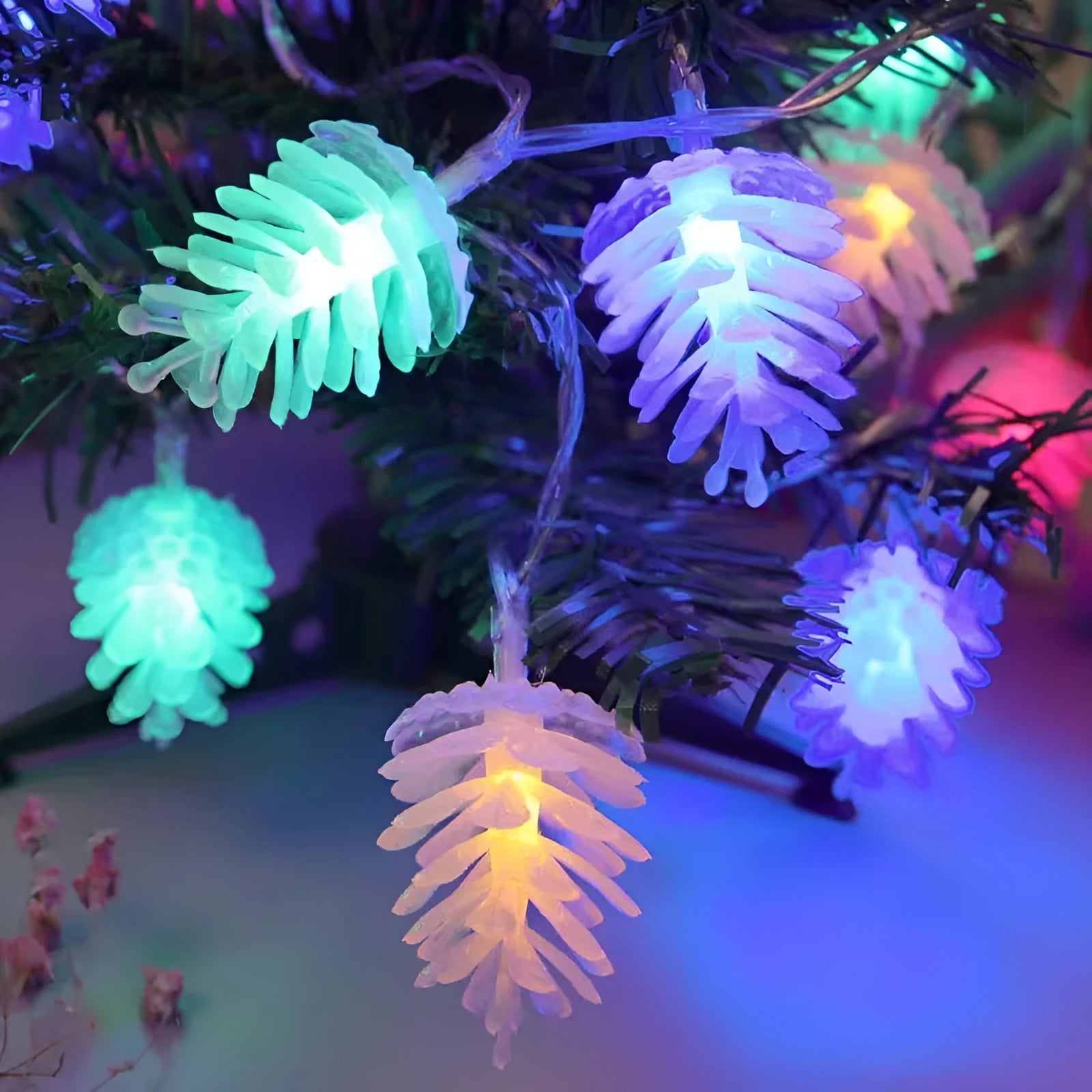 LED transparent pine nut fairy lights in warm white colour on 3 metre string
