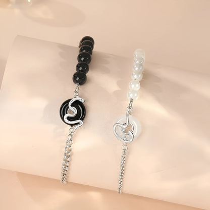 A New Chinese style 925 sterling silver couple's bracelet with snake zodiac detailing and a safe buckle clasp.