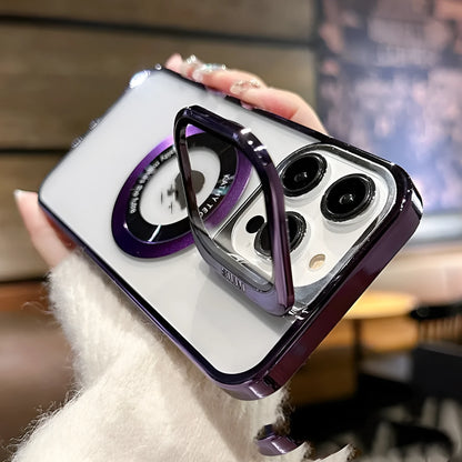Electroplated magnetic phone case for iPhone models in dark purple, blue, black and silver colour options