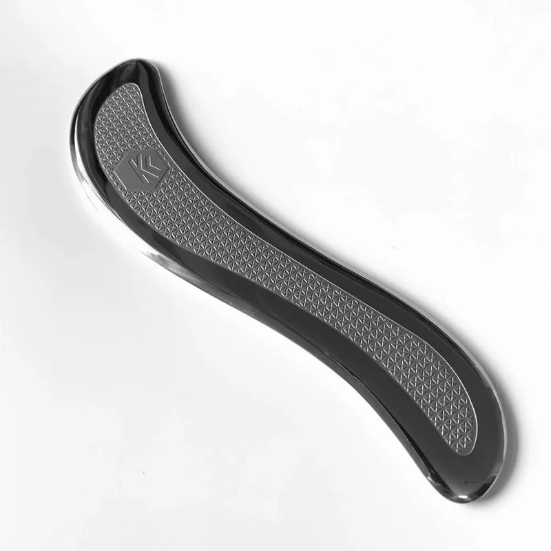 Stainless steel fascial knife with KSg22 shape for muscle meridian release and myofascial trigger point treatment, measuring 195mm long by 50mm wide with 5mm thickness for precise control and manual therapy techniques
