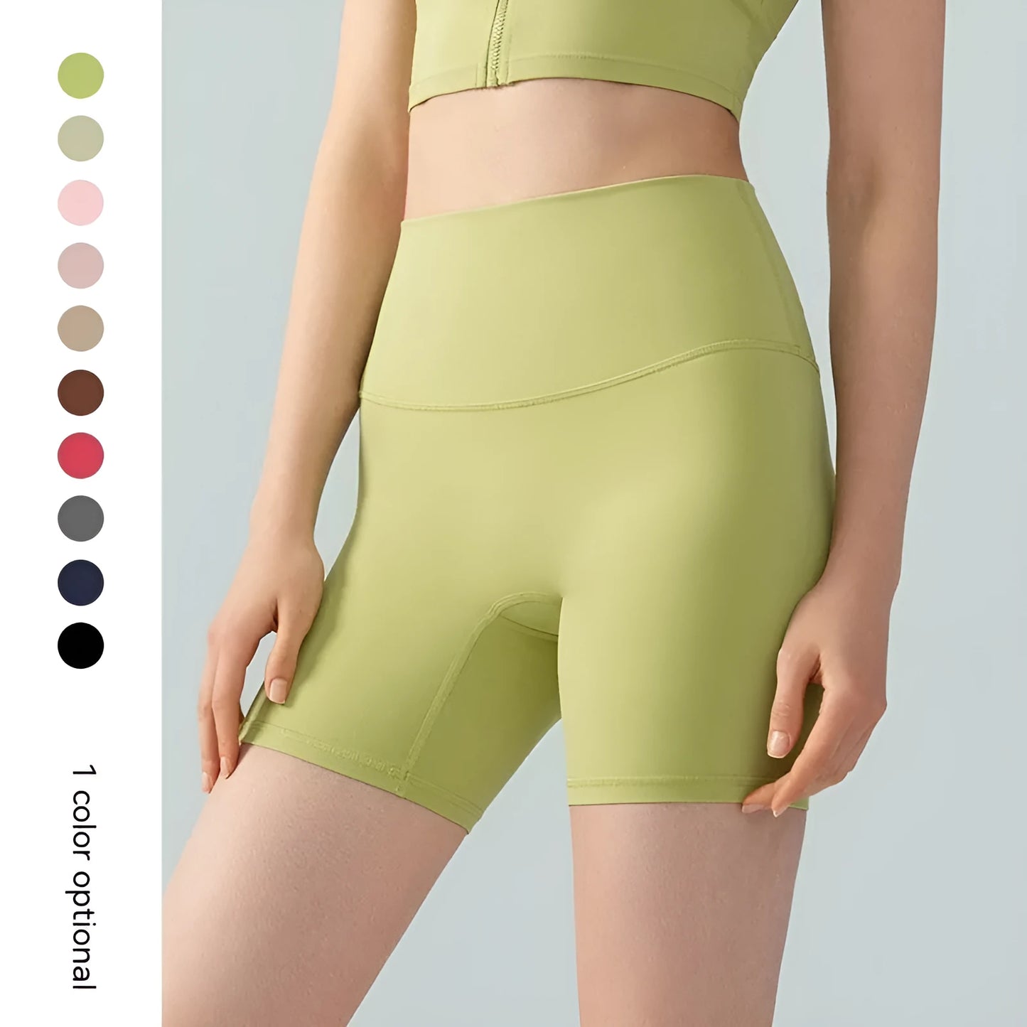 Women's high-waist Lycra yoga shorts in leaf green for yoga and fitness