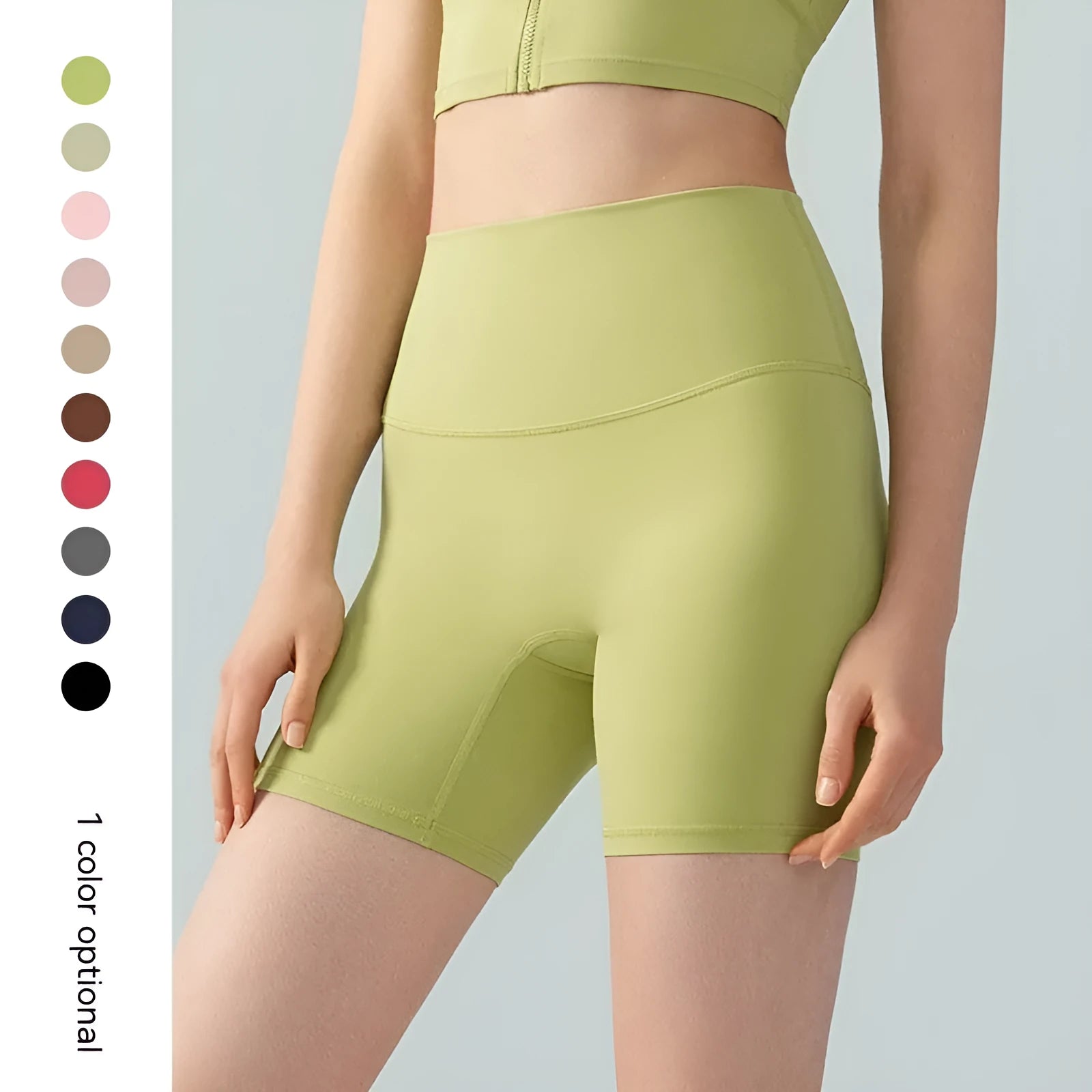 Women's high-waist Lycra yoga shorts in leaf green for yoga and fitness