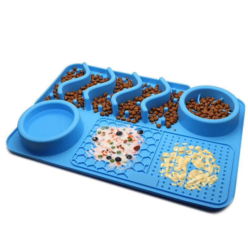 Premium silicone pet licking pad in various colours, designed to slow down eating and promote dental health for dogs