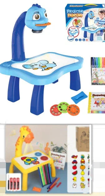 Children's magnetic drawing board with music and projection features in blue and pink